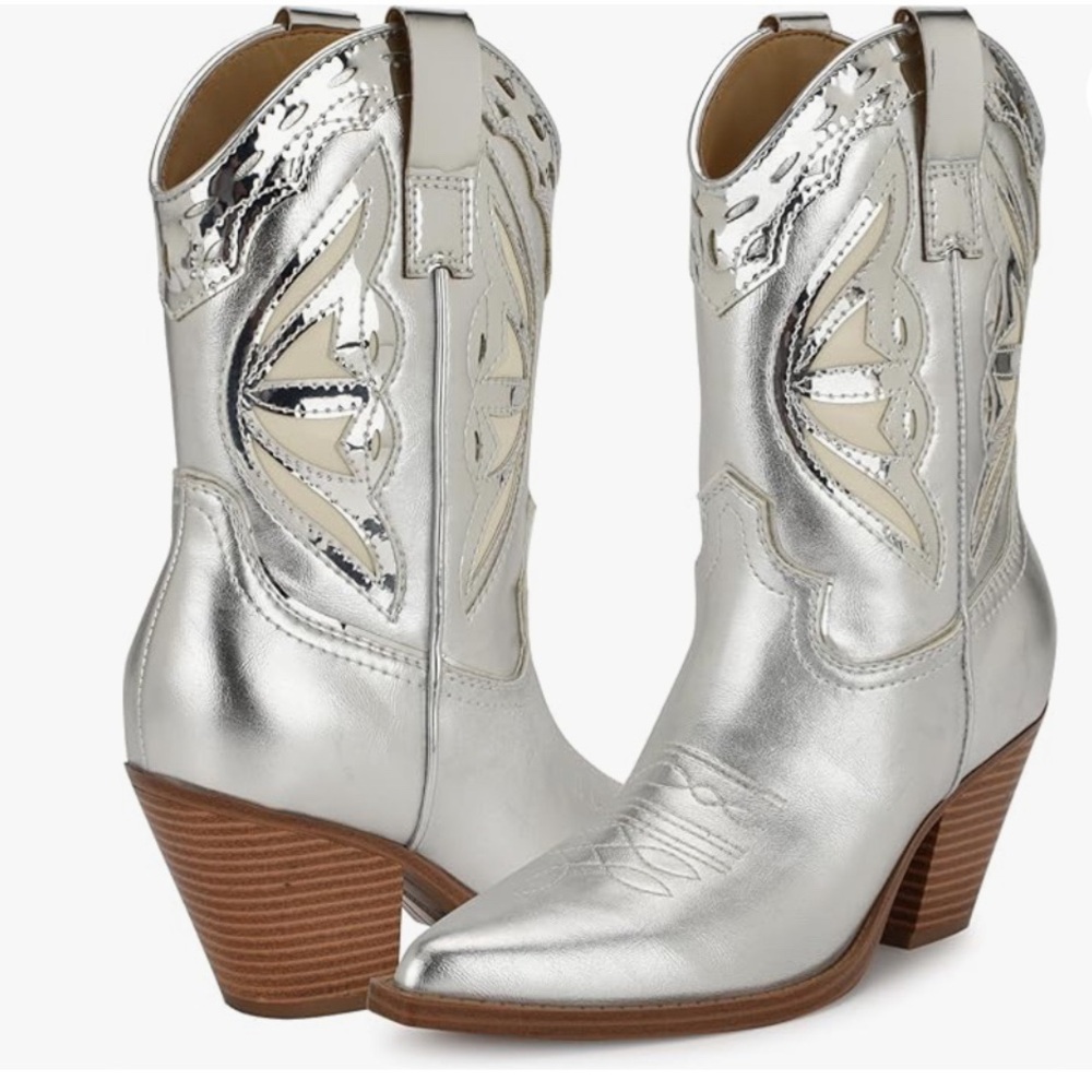 Silver Brand New Western Nine West Boots SZ.10.5 - Picture 2 of 12